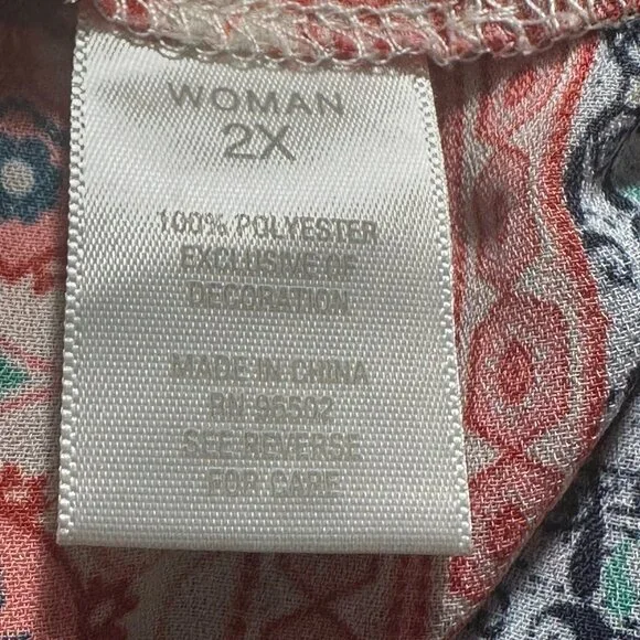 Westport 1962 Red & Blue Button-Down Tank Top Lace Back Panel Womens Sz 2X BOHO - Picture 4 of 7